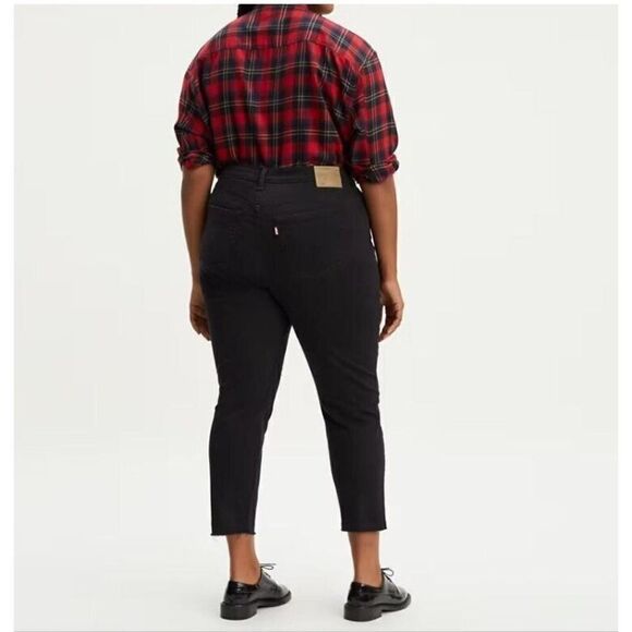 Levi's 501 High Rise Wedgie Skinny Button Fly Jeans Black Distressed Plus 24W - Picture 2 of 14